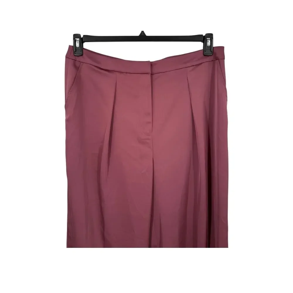 Misook pants high rise wide leg satin dark pink size Large L